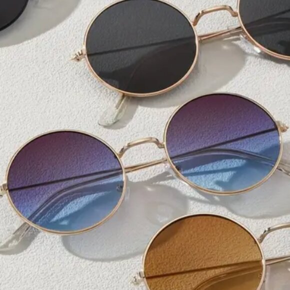 NEW Round Frame Sunglasses, Gold Frame/Blue Gradient Lens, SINGLE PAIR - Picture 1 of 7